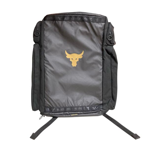 Under Armour Storm UA Project Rock Black & Gold Duffel Backpack NWT - Picture 1 of 15
